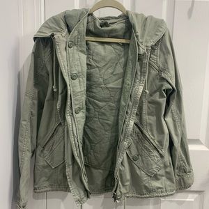 American Eagle Outfitters Green Double Lined Hooded Utility Jacket - Size M